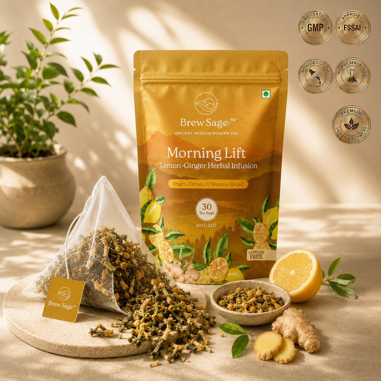 Morning Lift –  Tulsi, Lemon Peel & Ginger Tea