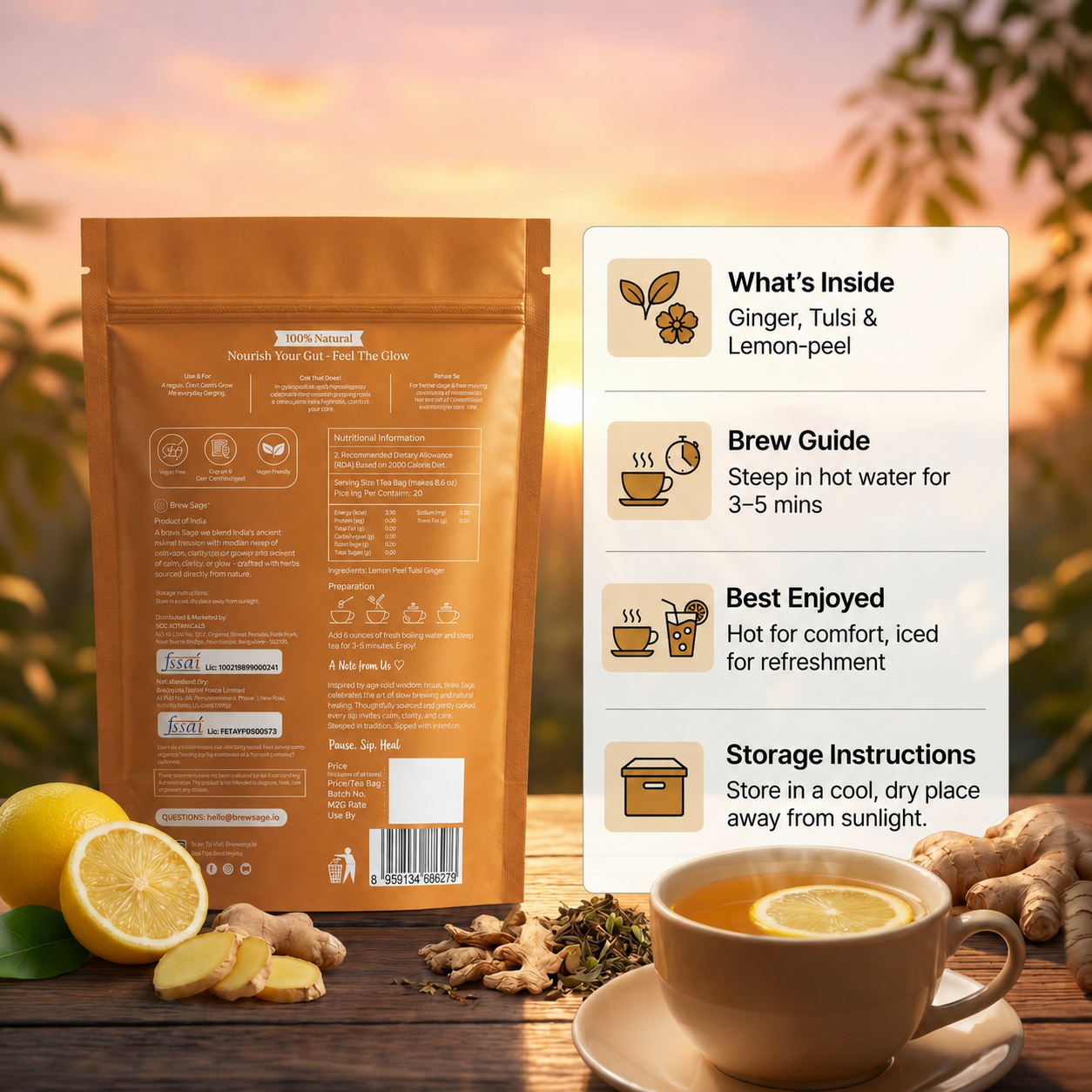 Morning Lift –  Tulsi, Lemon Peel & Ginger Tea